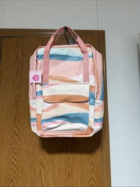 Pastel Stripes Women's Backpack Tote - Pink & Blue